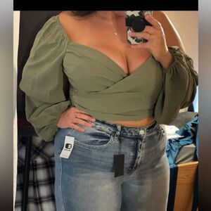 Cider Olive Green Wrap Blouse